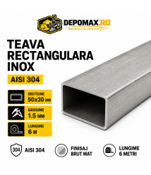 Teava rectangulara inox AISI 304, 50 x 30 x 1.5 mm, 6 metri